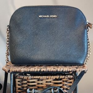 Michael Kors Black Saffiano Crossbody with Gold Chain